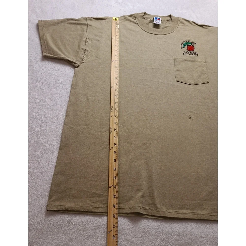 Vintage Russell Athletic High Cotton Pocket Men's T-shirt Tan Tavern Resto L